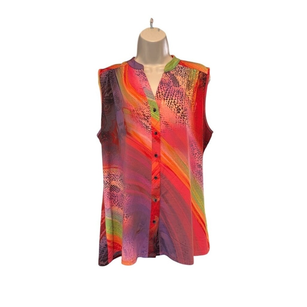 Peck & Peck Womens Multicolor Abstract Snakeskin Paisley Sleeveless Blouse‎ L